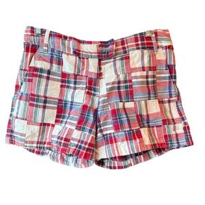 Castaway Women's Size 4 Patchwork Madras Shorts 100% Cotton Preppy‎ Red Plaid